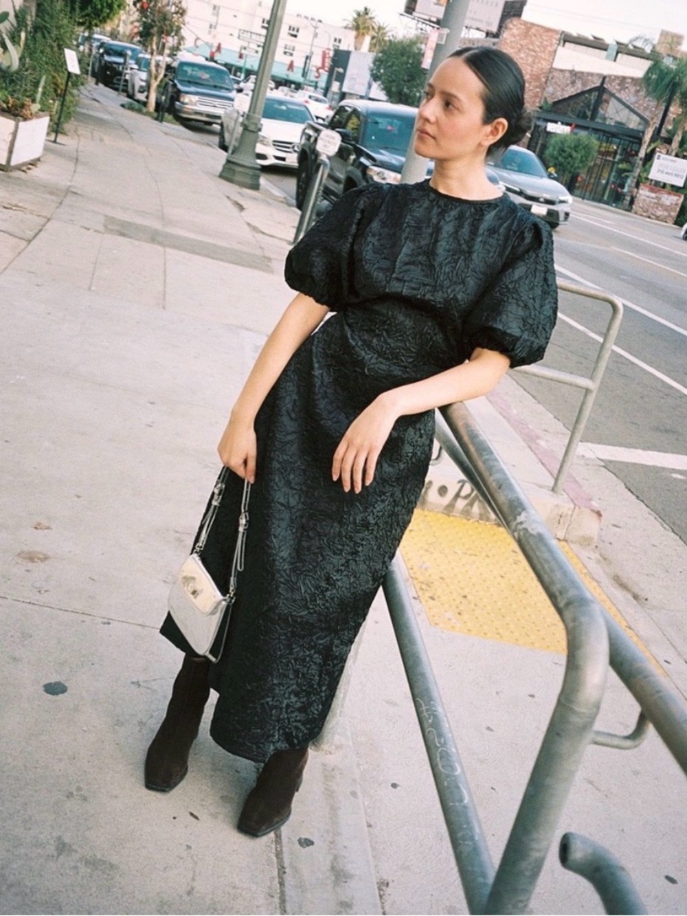 Lisa Says Gah Black Puff-Sleeve Maxi Dress
